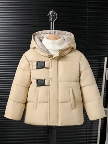 Áo khoác có mũ trùm đầu, trang trí khóa cài tiện dụng cho bé trai, ấm áp cho mùa đông - Màu Khaki - Xem 1