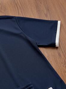 Manfinity VCAY 2pcs Men's Knitted Fashion Casual Patchwork Loose Short Sleeve T-Shirt And Elastic Waist Shorts Set