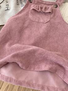 SHEIN LMoss Kids LMoss 女婴可爱粉色灯芯绒连身裙，适合秋冬季 - 粉色 - 查看 8