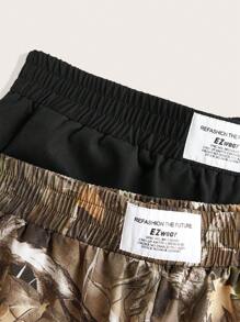 Comfortcana 2pcs Plus Size Maple Leaf Print & Solid Black Pants Set, Spring/Summer - Multicolor - View 2