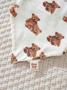Cozy Pixies Ensemble de 5 pièces pour bébé fille: Bonnet en maille avec oreilles 3D d'ours de bande dessinée doux, bodies, bavoir, convient pour le printemps/automne, intérieur, extérieur, décontracté, fête du premier mois et autres occasions
