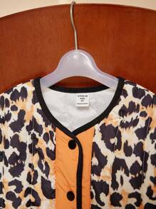 PrepCrw Young Girls' Pumpkin Orange & Brown Leopard Print Round Neck Long Sleeve Padded Coat For Autumn/Winter - Beige - View 6