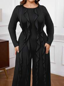 SHEIN Privé Bộ đồ liền thân Palazzo màu đen thanh lịch cho nữ cỡ lớn, trang phục dự tiệc cưới, trang phục dự tiệc tối - trắng - Xem 1