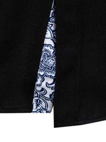 Manfinity Homme 男士休闲印花拼布长袖衬衫，秋季，优雅男士衬衫，黑色正装衬衫男士，男士长袖黑色衬衫，秋季 - 黑色 - 查看 3