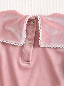 Cozy Pixies Baby Girl Casual Versatile Ruffle Collar Lantern Sleeve Pullover Top - Dusty Pink - View 4