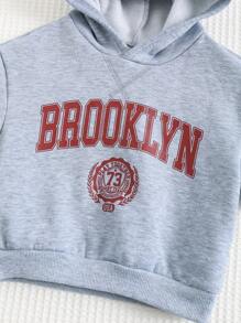 Cozy Pixies Felpa con cappuccio casual e versatile per bambini maschi, con grafica a lettera raglan