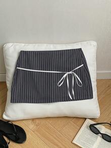 Comfortcana Short Leggings Attached Skirt With Tied Waist For Fall - Dark Grey - View 3