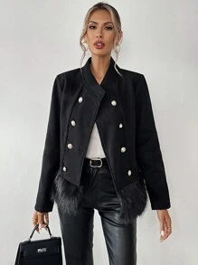 SHEIN Clasi 女士优雅拼布羽毛流苏下摆夹克 - 黑色 - 查看 6