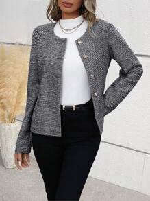 Chiquease Ladies' Elegant Casual Fall/Winter Wool Blend Long Sleeve Blazer - Black - View 5