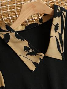 SHEIN LUNE Plus Size Floral Print Patchwork Ruffle Hem Top For Summer, Casual - Multicolor - View 4