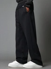 SUMWON Premium Heavyweight Drop Crotch Athletic Jogger Sweatpants Winter Fleece Relaxed Fit Workout Training Loungewear Streetwear With Side Pockets Elastic Ankle - Black - View 1