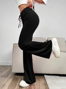 SHEIN EZwear Women's Black Velvet Flare Leg Pants