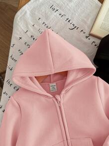 SHEIN LMoss Kids LMoss 2 件套女婴可爱纯色连帽运动衫套装 - 彩色 - 查看 4