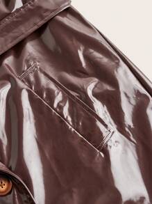 Slaydiva Women's Elegant Double-Breasted Glossy PU Trench Coat, Autumn