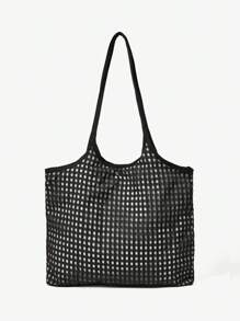 SHEIN MOD Große Kapazität karierte Shopper Tasche, für den täglichen, lässigen Gebrauch - Schwarz - Übersicht 3