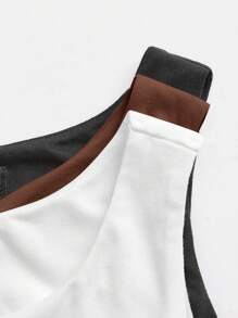 SHEIN BASICS Bộ 3 món/Bộ đồ liền thân dệt kim cổ tròn không tay bó sát màu trơn cho nữ, đồ liền thân ấm cúng sang trọng cho thanh thiếu niên - màu nâu - Xem 6
