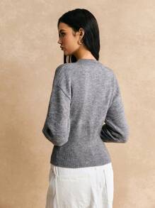 Poéselle Cárdigan de punto sencillo de unicolor de manga larga con botones delanteros slim, gris, suéter corto de mujer, ropa de invierno para mujer, ropa de otoño para mujer, FW24