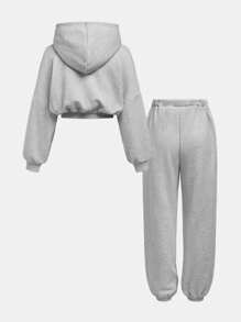 SHEIN Tween Girls' Fashion Casual Knitted Long Sleeve Hooded Sweatshirt Set