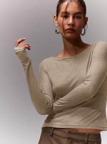 MUSERA Áo dài tay ôm dáng, kiểu dáng thường ngày, thích hợp mặc đi sân bay, du lịch, mùa thu, dự tiệc, xuân, lễ Phục sinh. - Màu be - Xem 5