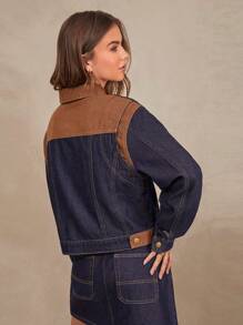 WESTFADE Premium Denim Western Two-Tone Cotton Denim Jacket - Dark Wash - View 3