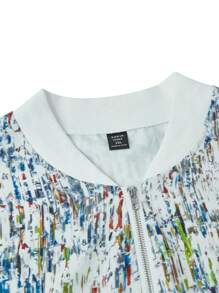 SHEIN LUNE Plus Size Women Digital Sequin Decorated Autumn Woven Jacket - Multicolor - View 3