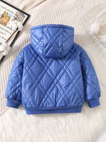 SHEIN Leap Crew 1pc Boys Casual Comfortable Warm Hooded Short Blue Padded Coat, Suitable For Outings, School, Daily Gatherings, Autumn/Winter Season - Royal Blue - View 2