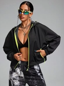Innovista Damen Loose Fit Farbblockjacke mit Reißverschluss und wasserabweisenden Stoff, Reißverschlussjacke für Damen, Herbstoutfit für Damen, Damenjacken, Y2K Jacken, Party, Outdoor Jacke, Laufen, Schwarze Jacke, Outdoor Camping, Herbst-Winter-Outfit für Damen, Winterjacke für Damen, Damenjacke