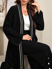 Al Najma Set de 2 piezas de chaqueta y pantalones holgados elegantes con detalle de cinta en manga larga para mujer, para primavera y otoño