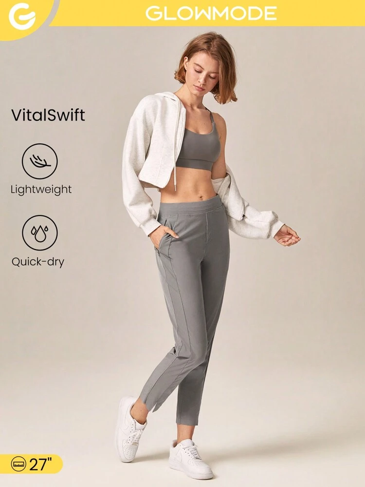 25'' VitalSwift Ultra-Light Petite Tapered Slim-Fit Slit Work Joggers Pants With Side Pockets Daily Casual Fall