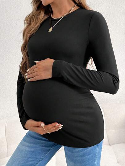 Modmama 3pcs/Set Maternity Casual Round Neck Long Sleeve Fitted Pregnancy T-Shirt Set