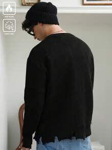 Manfinity Hypemode Skull & Letter Print Crew Neck Long Sleeve Knitted Sweater