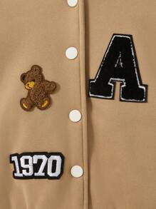 SHEIN Young Girl Woven Color Block Cute Bear Letter Pattern Loose Varsity Jacket,Autumn,Career Day,Back-To-School,Winter Casual Daily Wear School Jacket - Multicolor - View 7