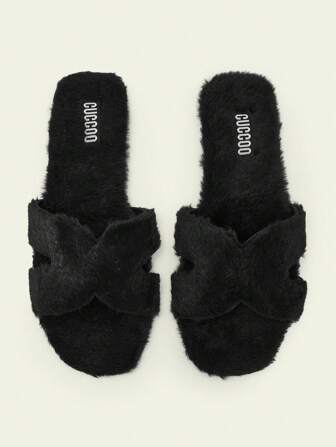 Cuccoo 女士时尚黑色蓬松穆勒平底凉鞋