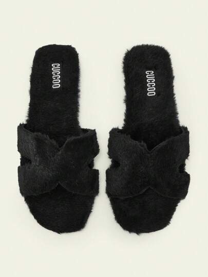 Cuccoo 女士时尚黑色蓬松穆勒平底凉鞋