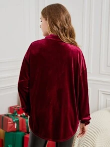 SHEIN Koszula z długim rękawem dla nastoletnich dziewcząt w kolorze czerwonego wina/zimy/codziennie/aksamitne klapy