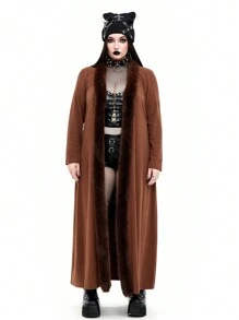 Whyspr Goth Punk Plus Size Gothic Furry Coat, Dark Punk Style