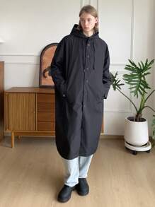 Manfinity VCAY 1pc Men's Lightweight Fitted Casual Hooded Long Sleeve Jacket, Stylish Everyday Wear, For Fall Winter - Black - View 6