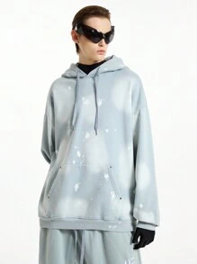 NEON BLANC 2pcs Men's Embroidered Distressed Hoodie And Drawstring Waist Pants Set, For Fall Winter - Grey - View 2