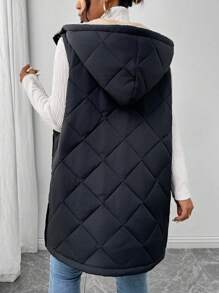 SHEIN Frenchy Abrigo tipo parka para mujer talla grande con capucha, cintura ajustable y cuello esponjoso - Negro - Ver 2