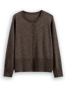 Nubod Plus Size Casual Daily Button Up Crew Neck Long Sleeve Cardigan, Autumn/Winter Fall Cloth For Women