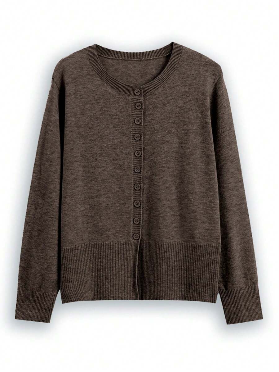 Nubod Plus Size Casual Daily Button Up Crew Neck Long Sleeve Cardigan, Autumn/Winter Fall Cloth For Women