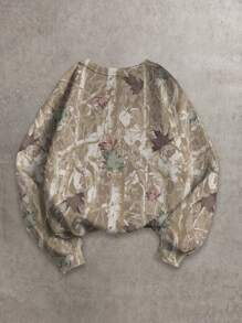 SHEIN EZwear Casual Forest Leaf Pattern Round Neck Loose Fit Long Sleeve Sweatshirt For Women, Autumn/Winter