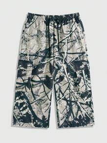 ROMWE MEN Street Life 男士枝形印花松紧腰宽松休闲阔腿工装裤