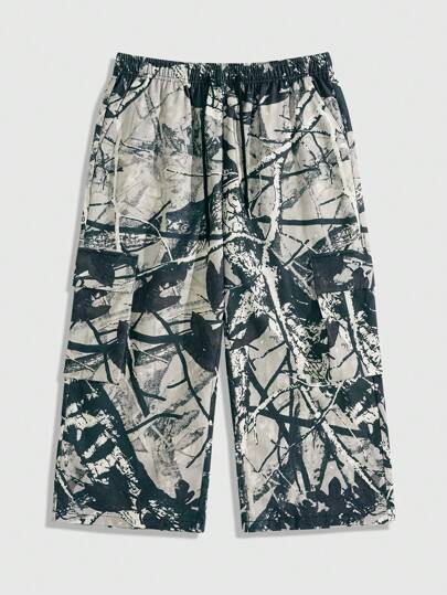 Street Life Men's Branch Print Elastic Waist Loose Casual Wide Leg Cargo Pants