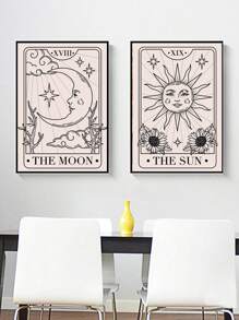 2pcs/Set Chemical Fiber Unframed Painting, Modernist Sun & Moon Pattern Wall Art Painting For Home Wall Decor