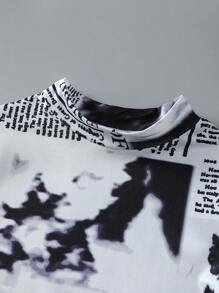 SHEIN Young Girl Korean Style Outfit, Vintage Newspaper Print Long Sleeve T-Shirt Top + Street Style Cargo Pocket Skirt, 2 Pieces Set, Spring/Autumn