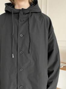 Manfinity VCAY 1pc Men's Lightweight Fitted Casual Hooded Long Sleeve Jacket, Stylish Everyday Wear, For Fall Winter - Black - View 4
