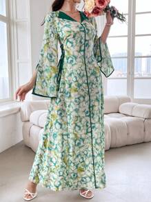 Al Najma 夏季全印花側拉鏈連衣裙 - 綠色 - 查看 6