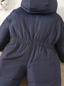 SHEIN 新生儿男/女宝宝可爱保暖字母印花加厚连帽连体衣套装，适合秋冬季户外活动、滑雪 - 彩色 - 查看 17
