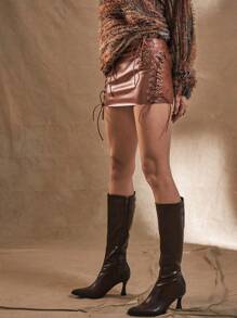 MUSERA Lace Up Side Mini Skirt Boho Summer Cute Western Boho Ibiza Party Vacation Holiday Festival - Rust Brown - View 3